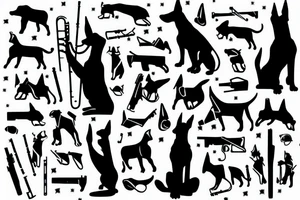 Doberman playing flute with cropped left ear tattoo idea