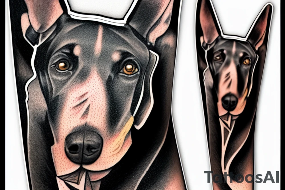 Doberman playing the flute tattoo idea