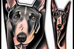 Doberman playing the flute tattoo idea