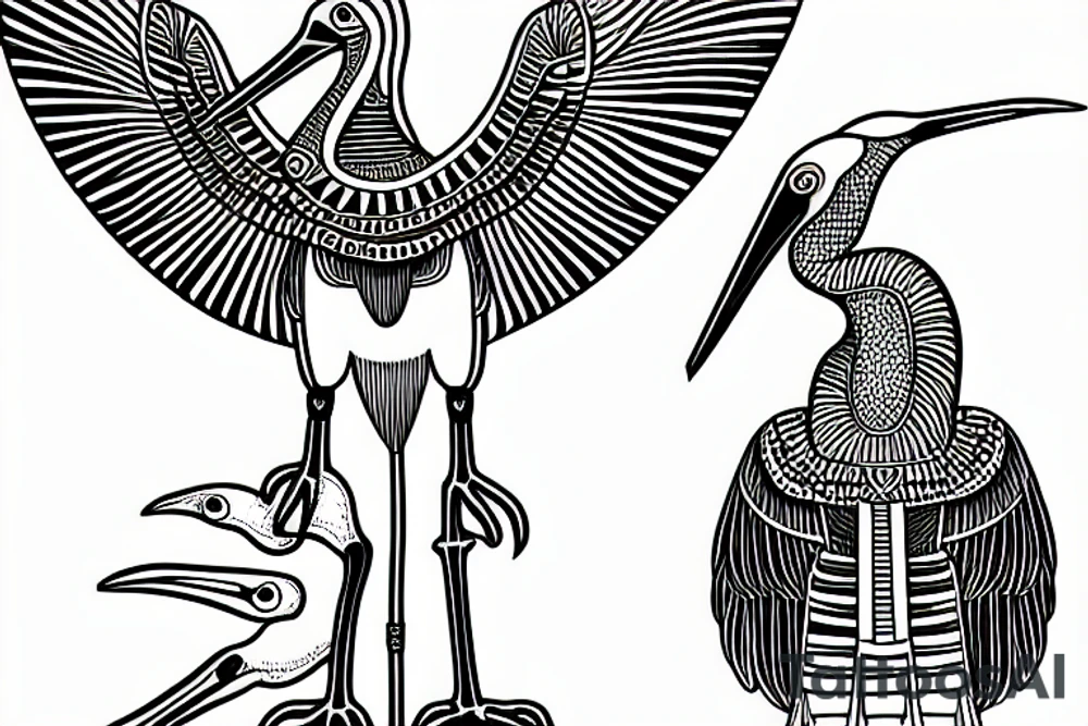 line drawing of Thoth Egyptian ibis-headed god tattoo idea