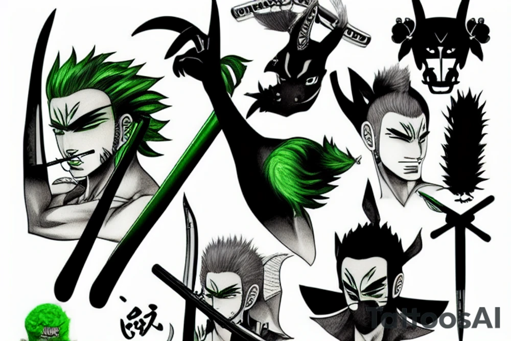 Roronoa zoro,Green hair,anubis tattoo idea