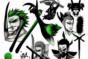 Roronoa zoro,Green hair,anubis tattoo idea