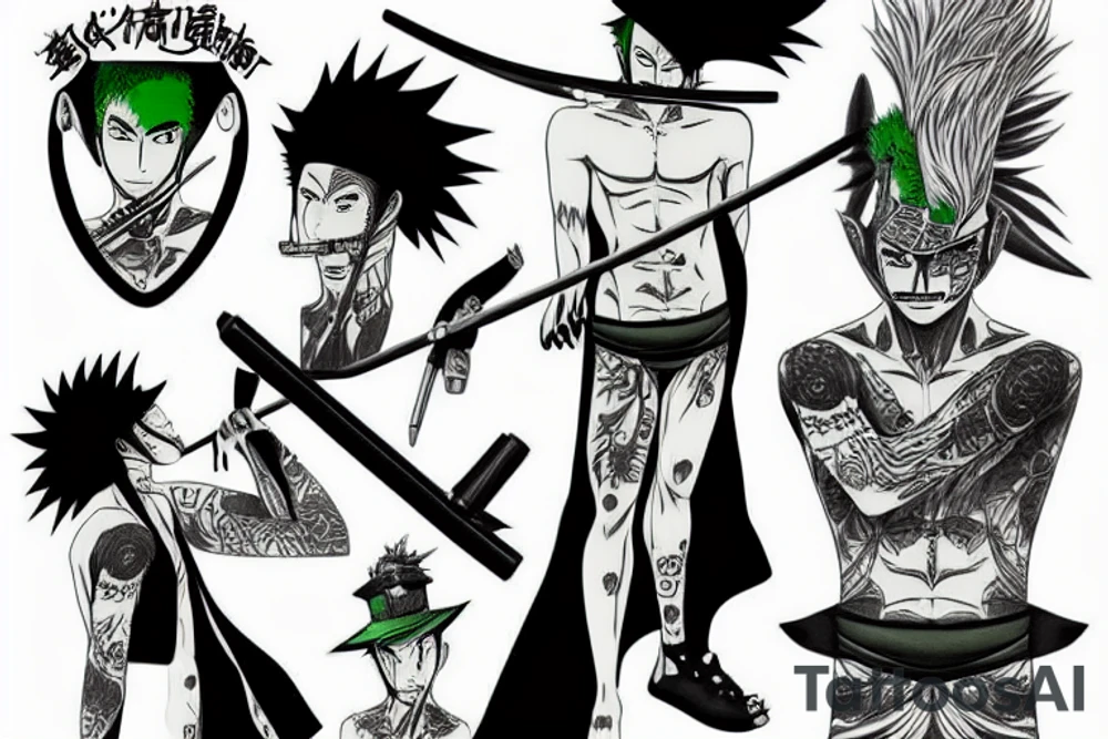 Roronoa zoro,Green hair,anubis tattoo idea