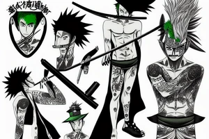 Roronoa zoro,Green hair,anubis tattoo idea