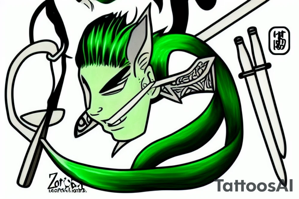 Roronoa zoro,Green hair,sphinx cat tattoo idea