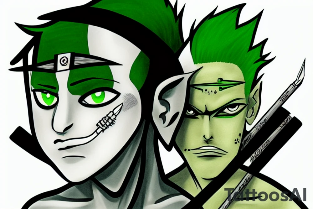 Roronoa zoro,Green hair,sphinx cat tattoo idea