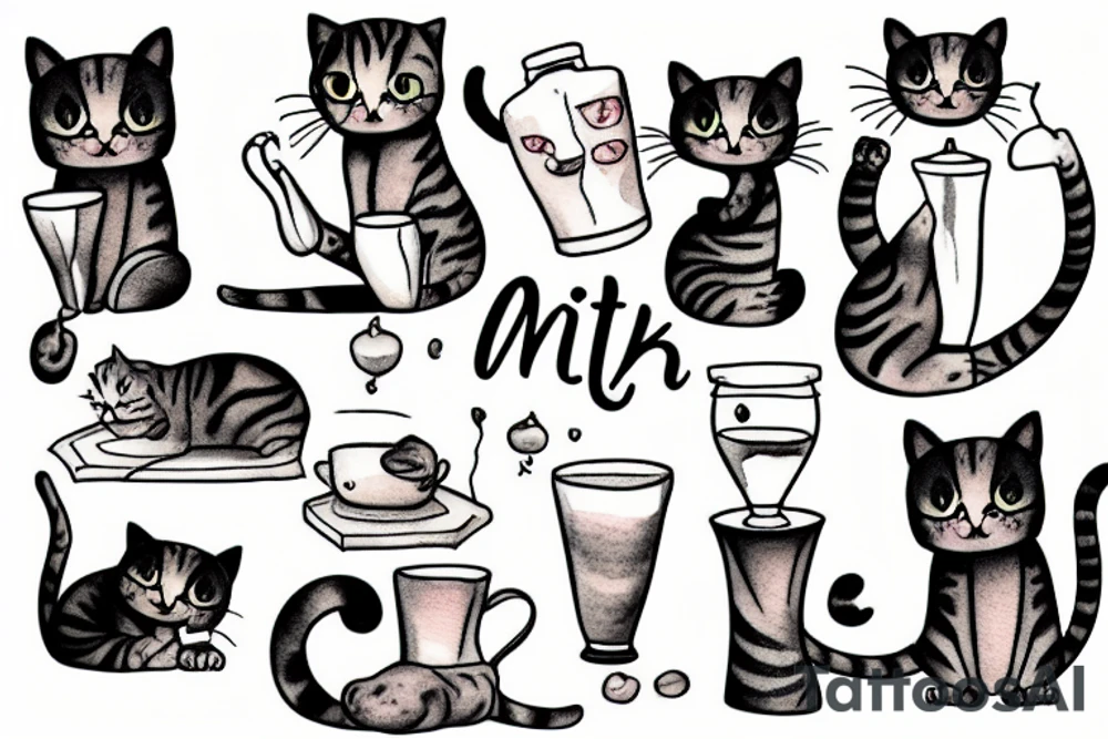 Funny Cat drinking milk tattoo idea