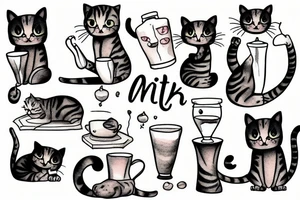 Funny Cat drinking milk tattoo idea