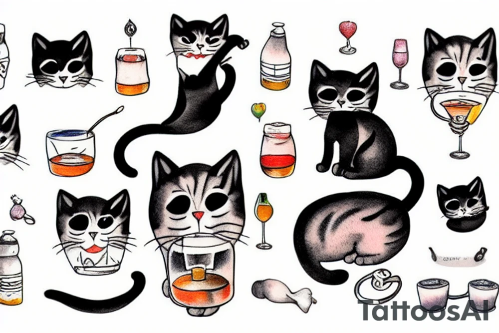 Funny Cat drinking milk tattoo idea