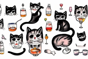 Funny Cat drinking milk tattoo idea