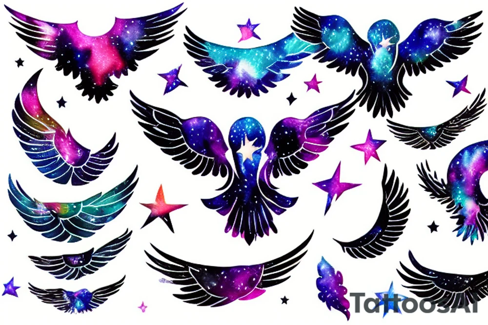 Hawk wings with space galaxy background tattoo idea