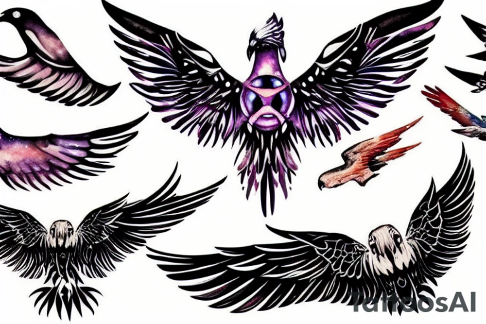 Hawk wings with space galaxy background tattoo idea