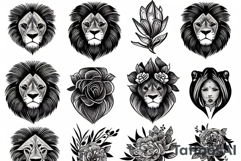 Lion and flowers tattoo idea