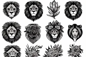 Lion and flowers tattoo idea