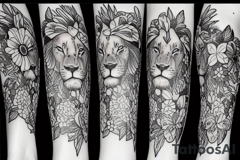 Lion and flowers tattoo idea