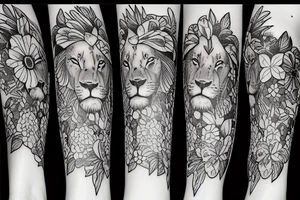Lion and flowers tattoo idea