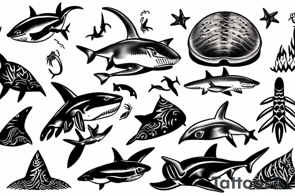 gay horseshoe crab meets shark tattoo idea