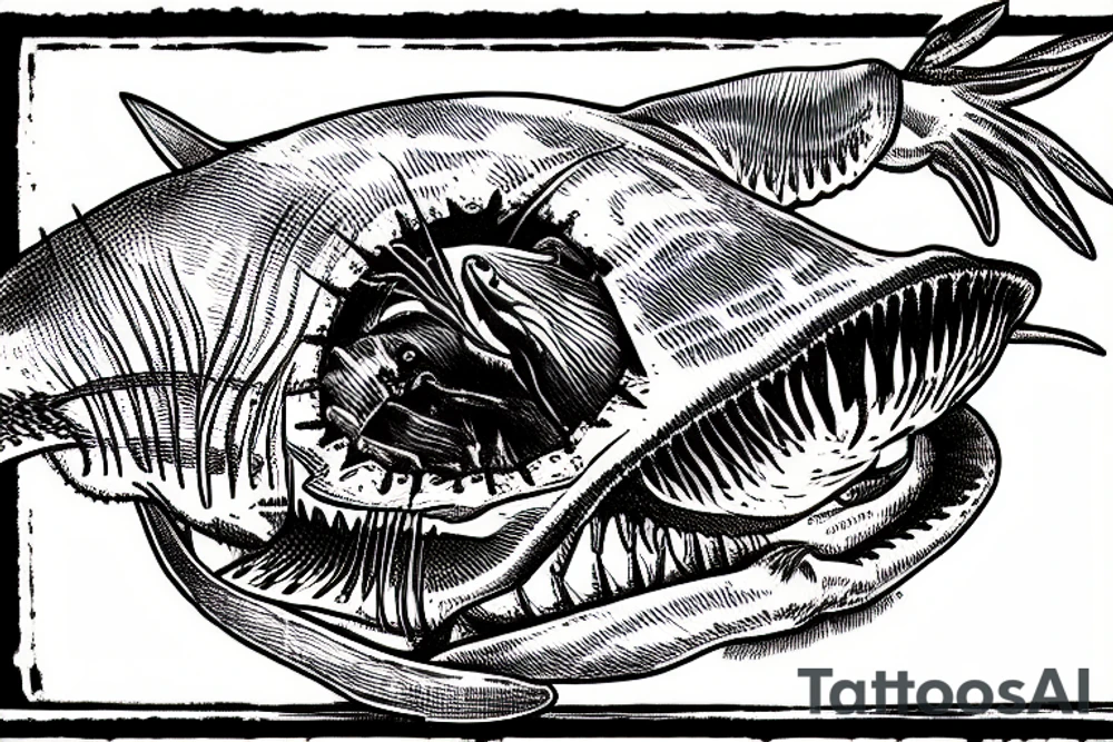 horseshoe crab has lunch with great white shark tattoo idea