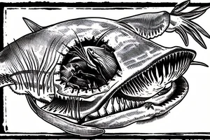 horseshoe crab has lunch with great white shark tattoo idea