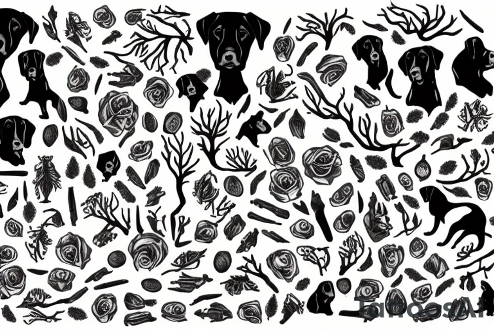 Tree and family of labradors tattoo idea