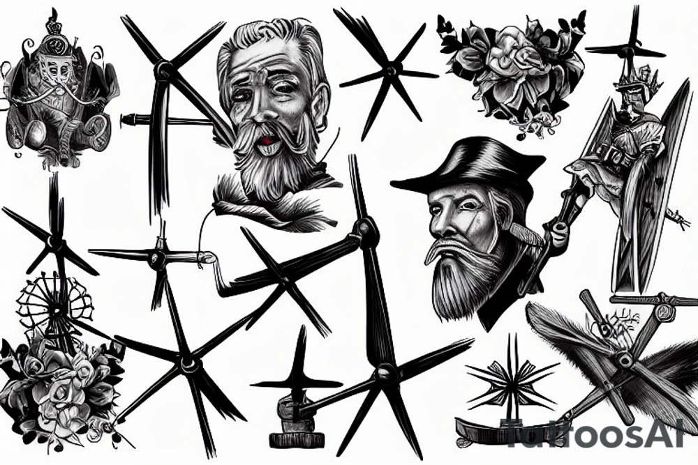 Don quixote charging windmills tattoo idea