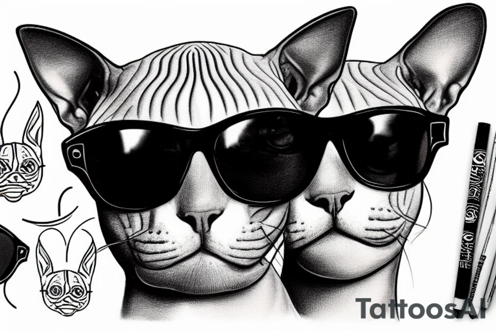 Sphynx cat wearing sunglasses tattoo idea