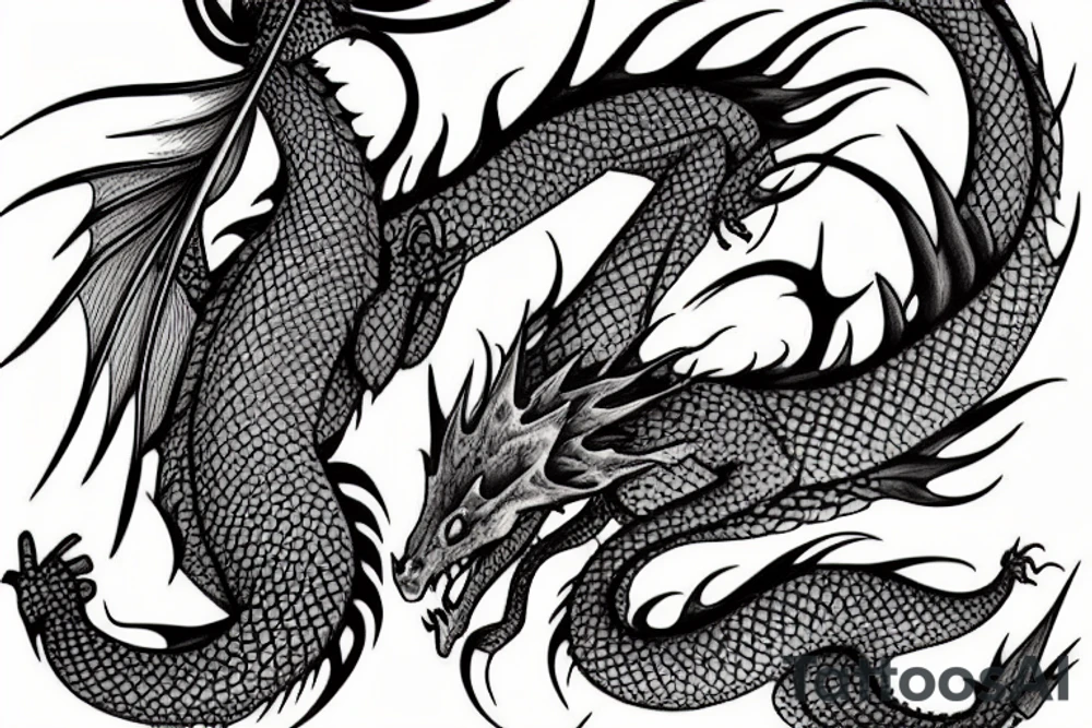 a dragon and a fish tattoo idea