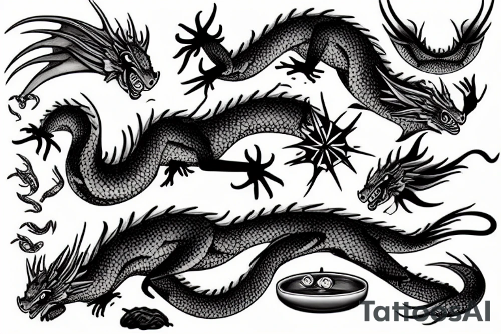 a dragon and a fish tattoo idea
