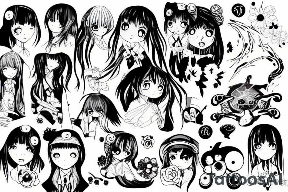 Anime girl, Miyazaki, high contrast tattoo idea