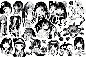Anime girl, Miyazaki, high contrast tattoo idea