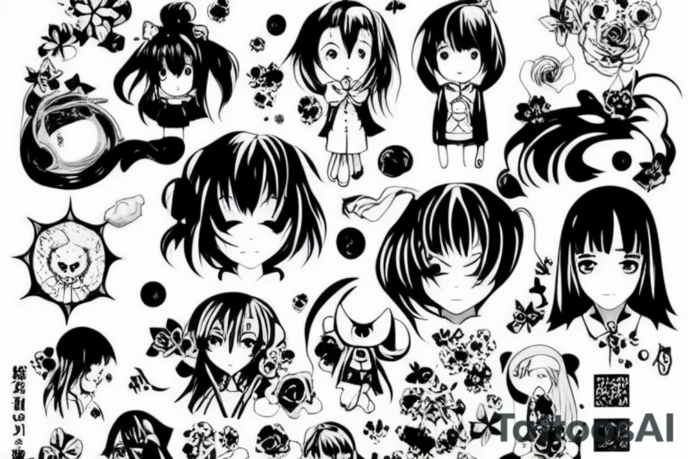 Anime girl, Miyazaki, high contrast tattoo idea