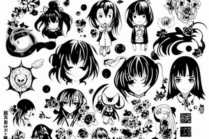 Anime girl, Miyazaki, high contrast tattoo idea