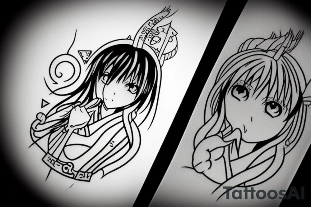 Anime girl, Miyazaki, high contrast, symmetrical tattoo idea