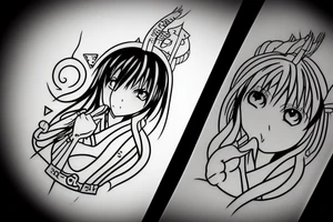Anime girl, Miyazaki, high contrast, symmetrical tattoo idea