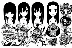 Anime girl, Miyazaki, high contrast, symmetrical tattoo idea