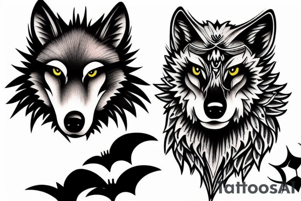 Wolf and bat tattoo idea