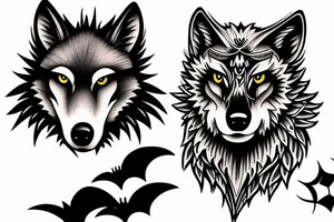 Wolf and bat tattoo idea
