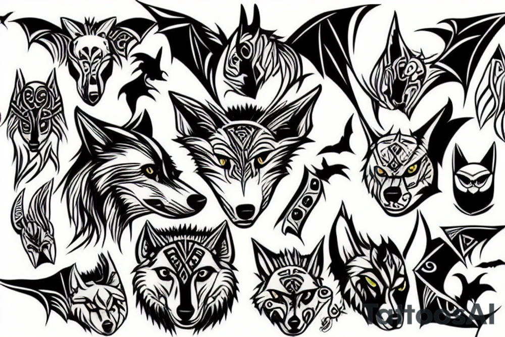 Wolf and bat tattoo idea