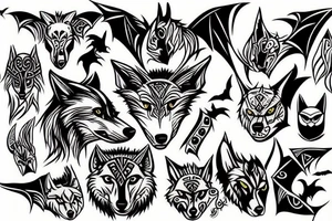 Wolf and bat tattoo idea