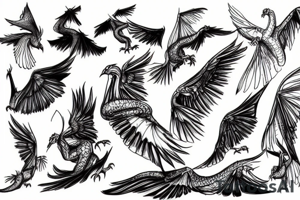 Man, who see the pigeon, but in his mind it's a dragon tattoo idea