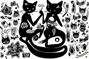 black cat with a girl writing her thesis tattoo idea