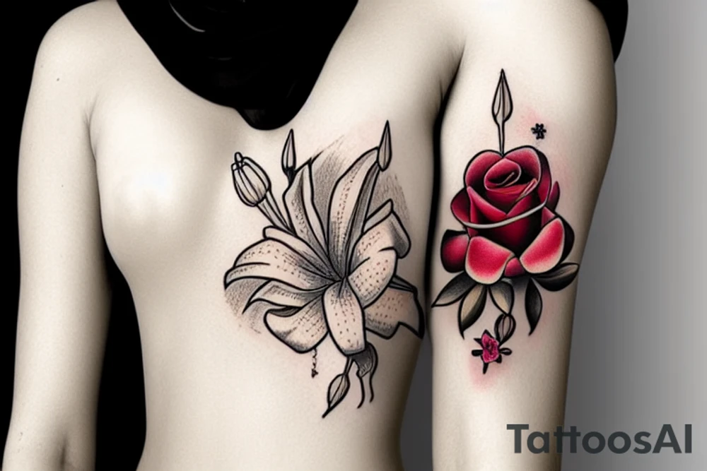 A Lily and a rose tattoo idea