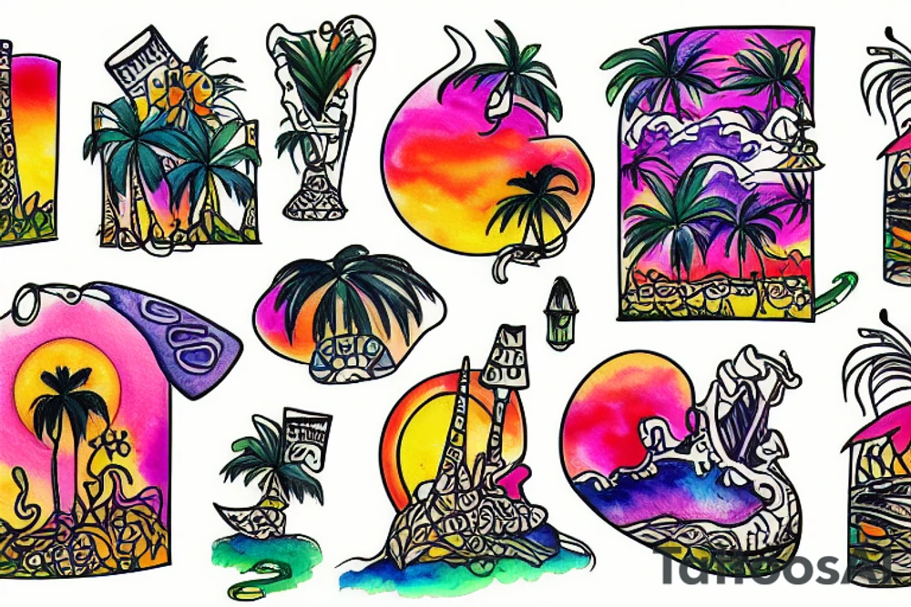 Tropical sunset tattoo idea