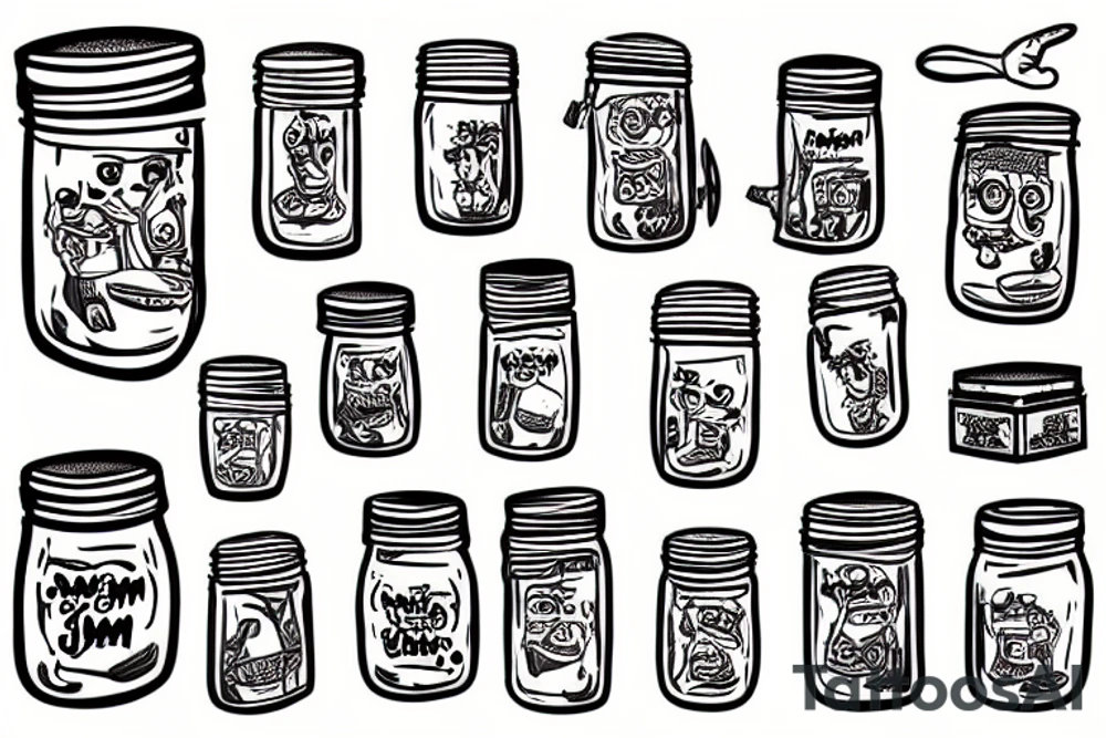 Jam jar with arms and legs tattoo idea