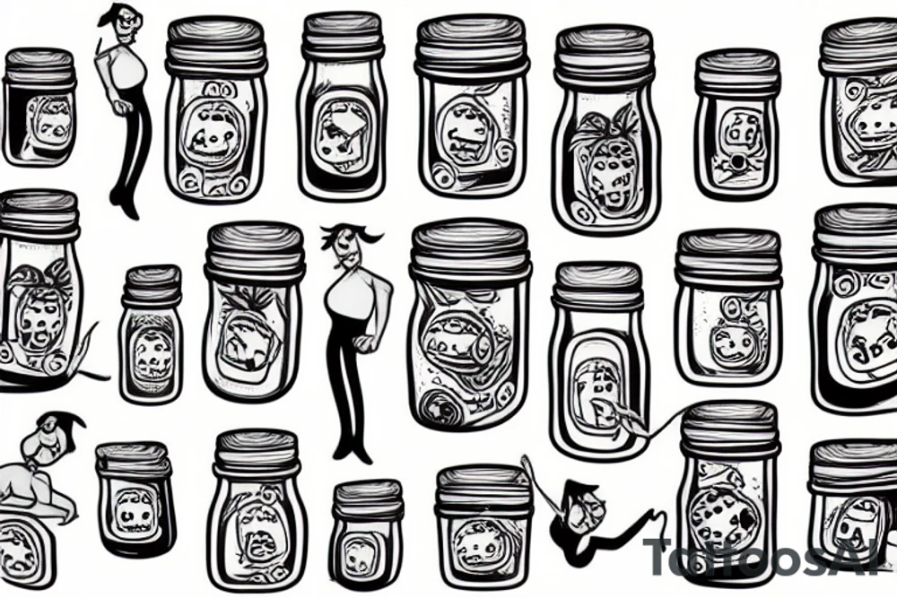 Jam jar with arms and legs tattoo idea