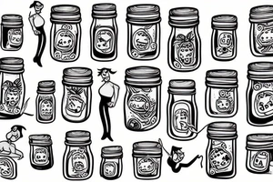 Jam jar with arms and legs tattoo idea