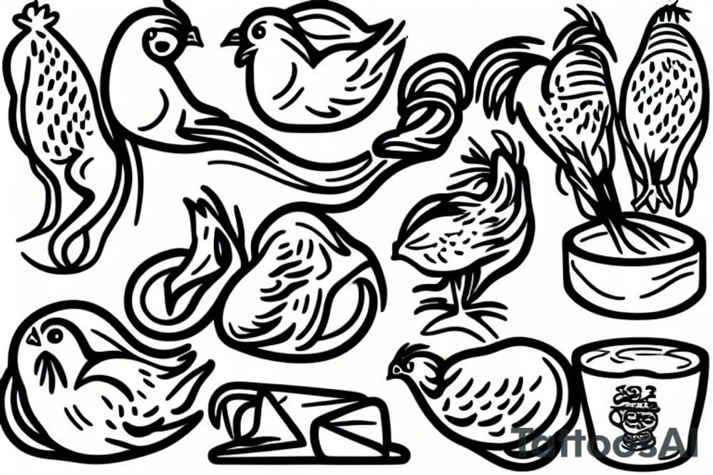 Small chicken eating noodles tattoo idea