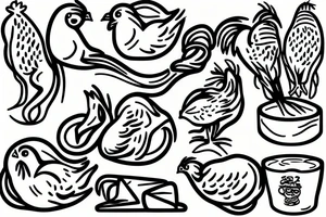 Small chicken eating noodles tattoo idea