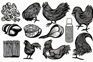 Small chicken eating noodles tattoo idea
