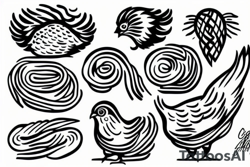 Small chicken eating noodles tattoo idea